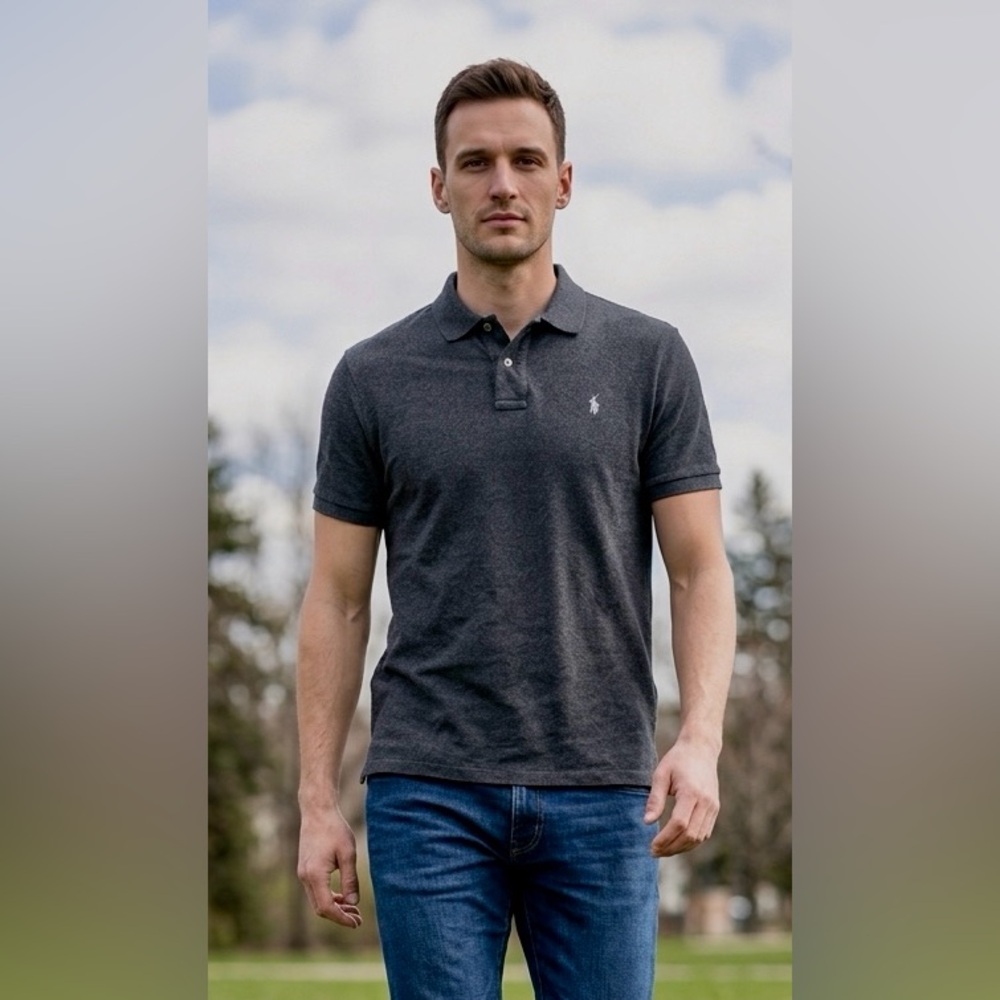 Polo by Ralph Lauren Men’s L Golf Shirt Logo Collared SS 2-Button Gray